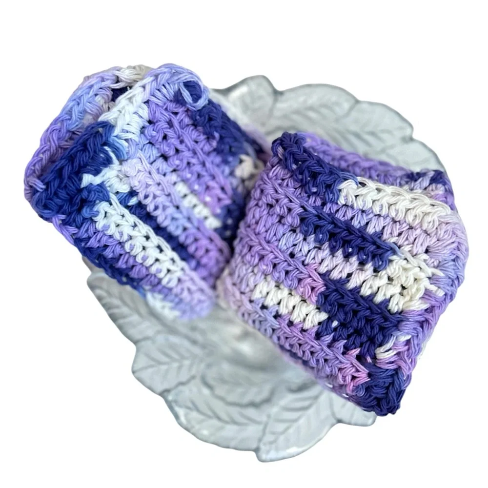 HAND CRAFTED Two Crocheted Colorful All Purpose 100% Cotton Wash or Dish Cloths